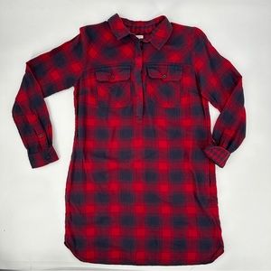 J.Crew Flannel Shirtdress Women's Small Long Sleeve Cotton Red Navy Chloe E1307